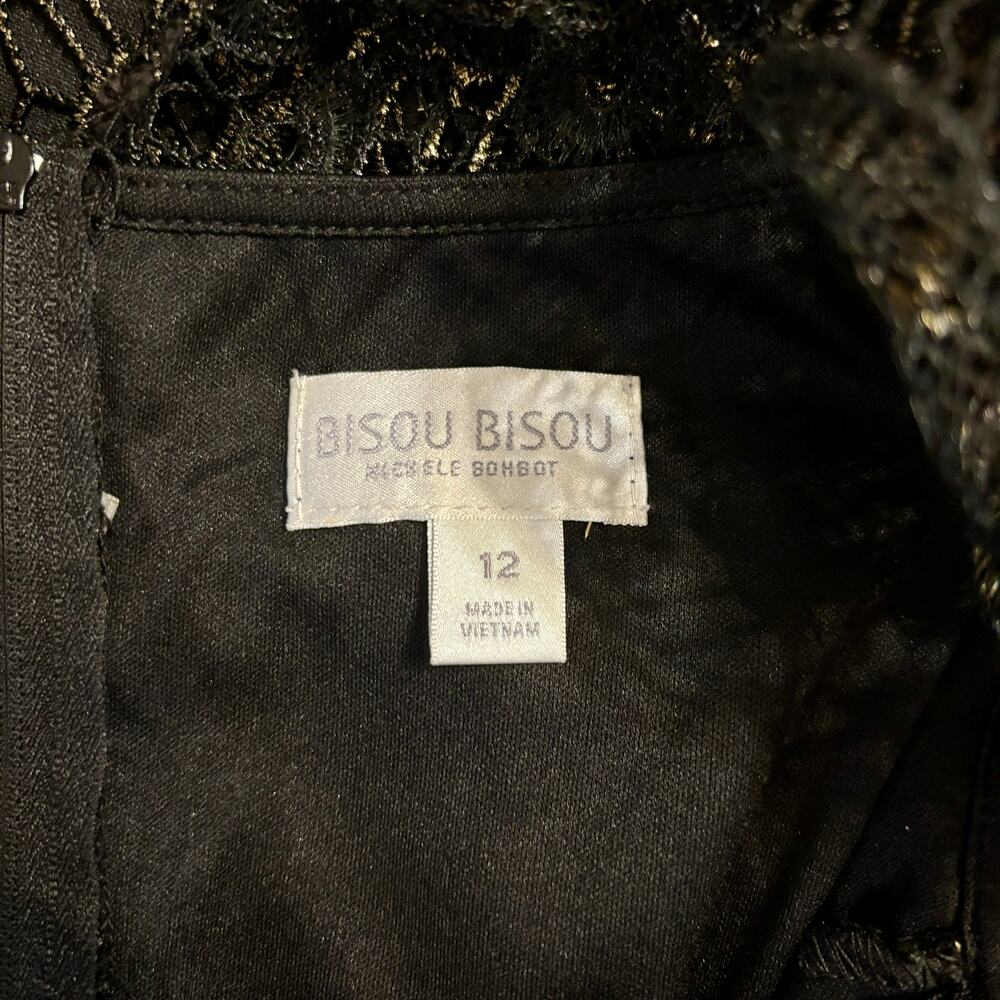 NWT Bisou Bisou Women's Dress 12 Black & Gold Sheath Lace Overlay - Picture 12 of 16
